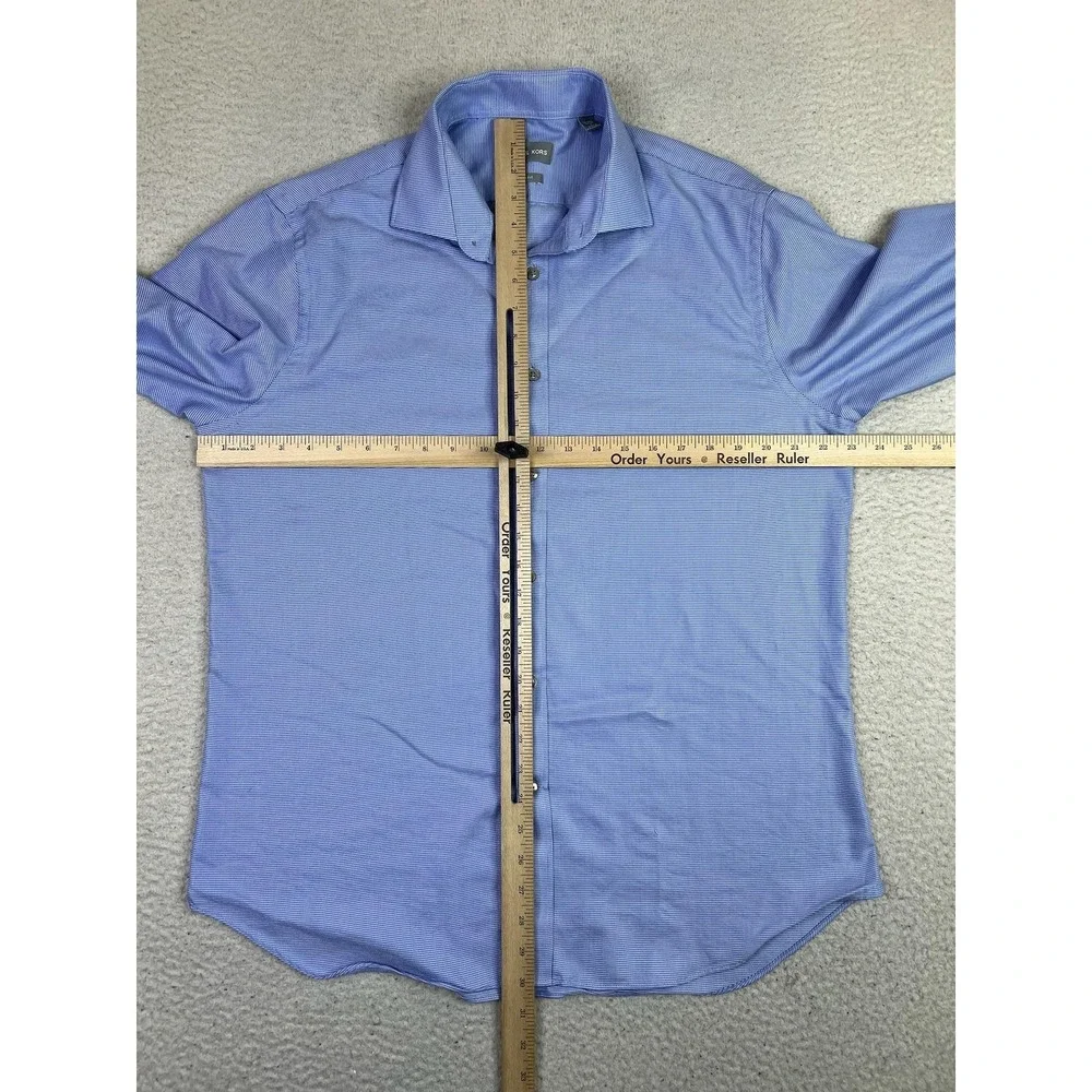 Michael Kors Shirt Mens Large Blue Slim Fit Long Sleeve Dress Button Front - Picture 8 of 10